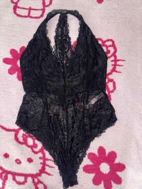 Free People Black Lace Halter Bodysuits